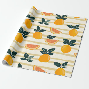 Papier Cadeau Motif de fruits d'agrumes avec Feuilles verts (4)