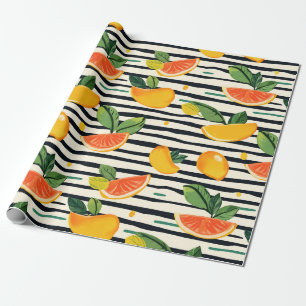 Papier Cadeau Motif de fruits d'agrumes avec Feuilles verts (6)