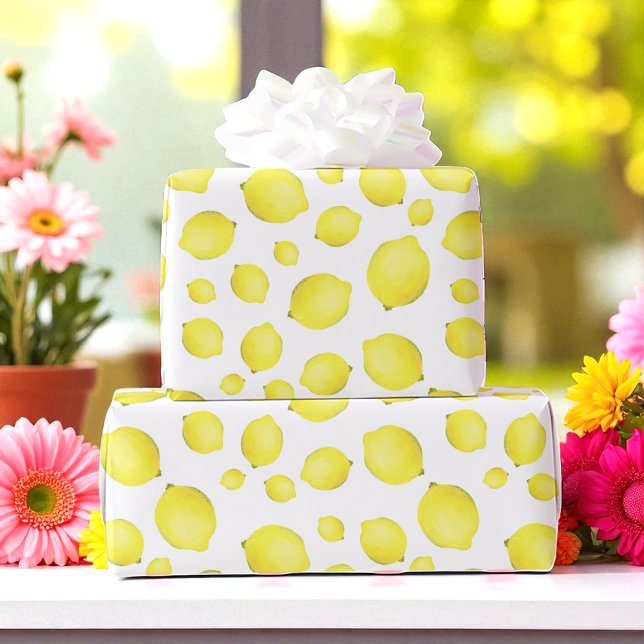 Papier Cadeau Motif de fruits de citron jaune blanc (Créateur téléchargé)