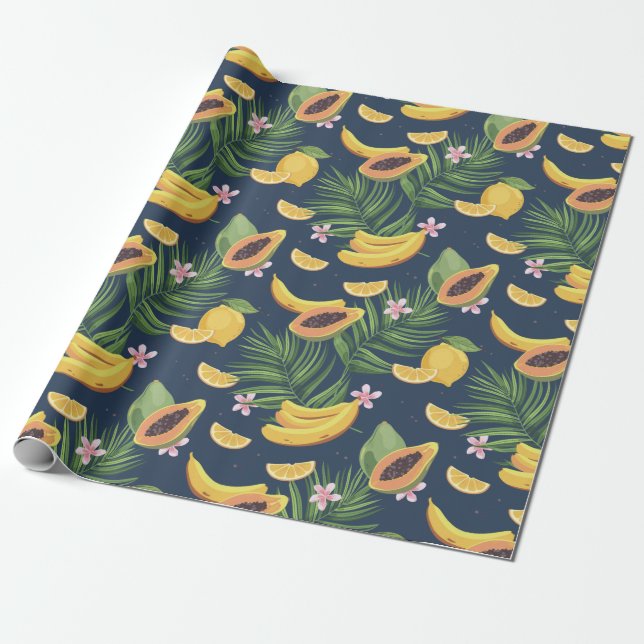 Papier Cadeau Motif de fruits exotiques (Déroulé)