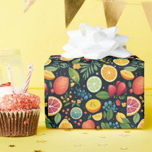 Papier Cadeau Motif de fruits frais coloré