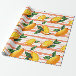 Papier Cadeau Motif de fruits Mango avec Feuilles verts