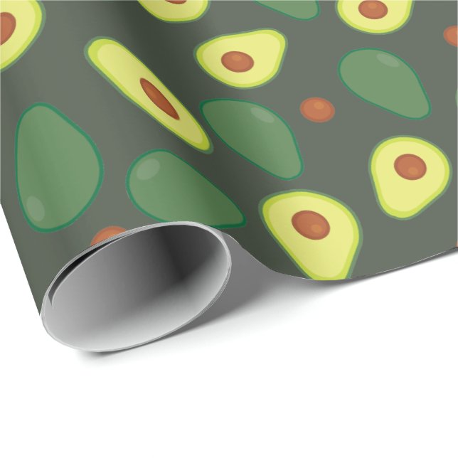 Papier Cadeau Motif de fruits moderne vert foncé jaune Avocado (Coin rond)