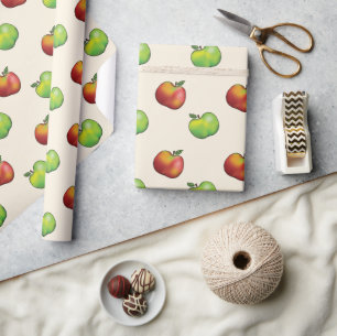 Papier Cadeau Motif de fruits rouges et verts à la pomme