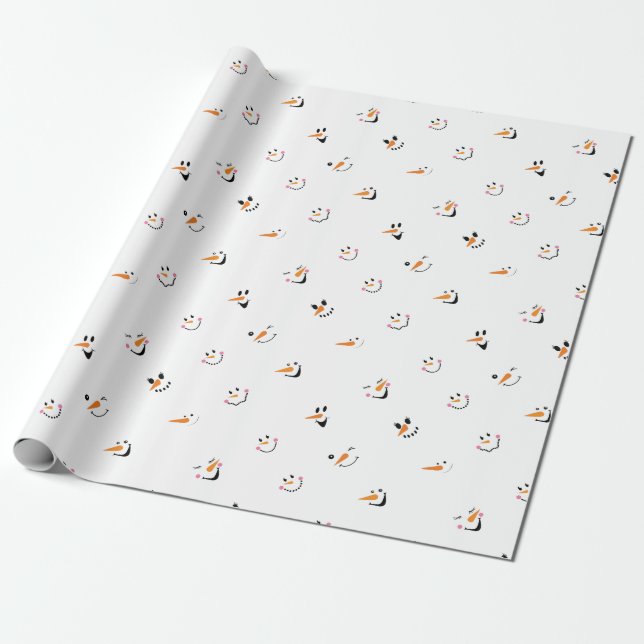 Papier Cadeau Motif De Funny Snowmen Visages Sur Blanc (Déroulé)