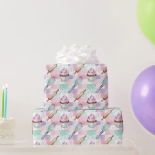 Papier Cadeau Motif de gâteau pastel rose aquarelle