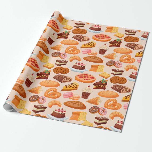 Papier Cadeau Motif de gâteaux (Déroulé)