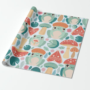 Papier Cadeau Motif de grenouilles et champignons