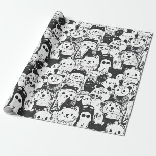 Papier Cadeau Motif de gribouillage d'animaux Kawaii mignon (1)