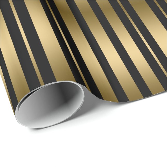 Papier Cadeau Motif De Grilles Noir Et Or Moderne (Coin rond)