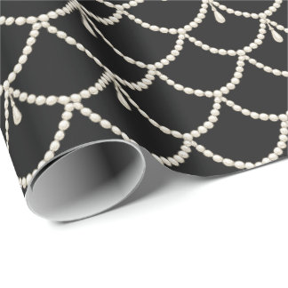 Papier Cadeau Motif de guirlande de perles de luxe | Perle ivoir