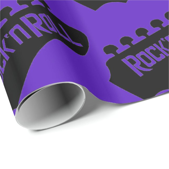 Papier Cadeau Motif de guitare violet Rock et Roll (Coin rond)