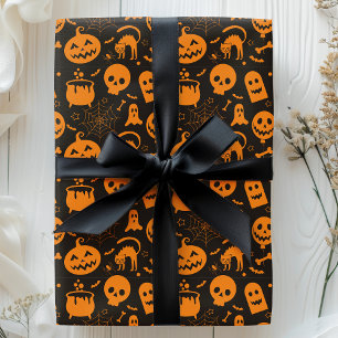 Papier Cadeau Motif de Halloween Citrouille Crâne Fantôme ÉpoUVa