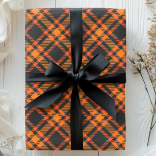 Papier Cadeau Motif de Halloween Tartan Carreaux Noir et Orange