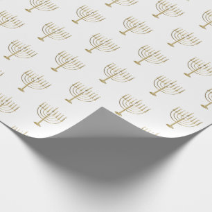 Papier Cadeau Motif de Hanoukka Menorah d'or de Faux