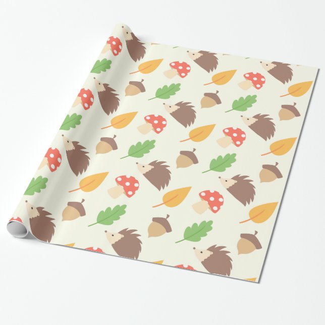 Papier Cadeau Motif de hérisson de chute (Déroulé)