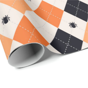 Papier Cadeau Motif de Jacquard d'Halloween Orange et Black Spid