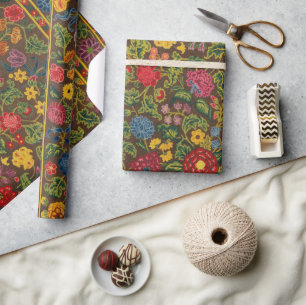 Papier Cadeau Motif de jardin botanique antique vibrant