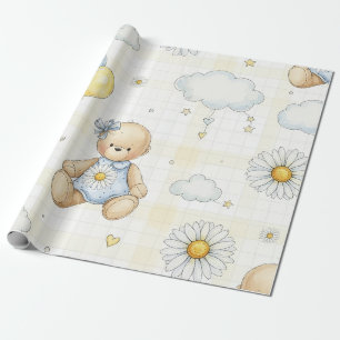 Papier Cadeau Motif de jardin de marguerites de nounours (15)