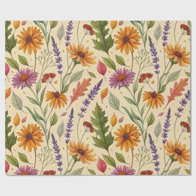 Papier Cadeau Motif de jardin floral automnal de l'apothicaire (Plat)