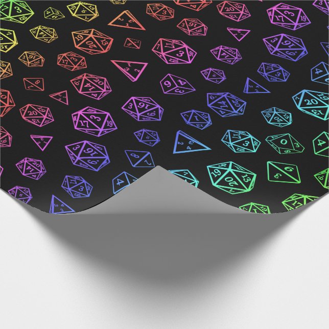 Papier Cadeau Motif de jeu de dés Rainbow D20 (Coin)