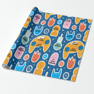 Papier Cadeau Motif de jeu vidéo bleu Personnalisé Anniversaire 