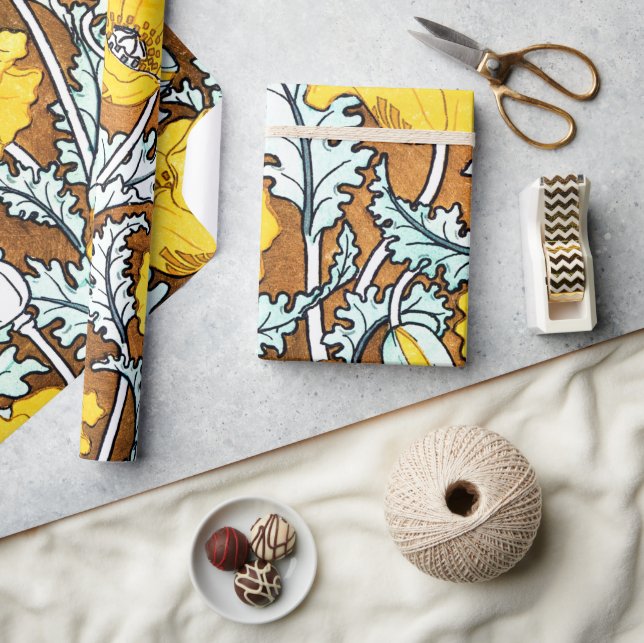 Papier Cadeau Motif de jolis pavots jaunes Art Nouveau (Artisanat)