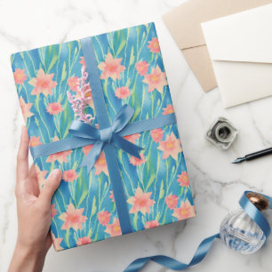 Papier Cadeau Motif de jonquilles d'aquarelle orange