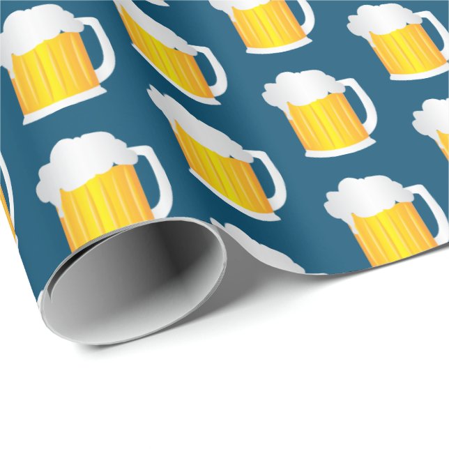 Papier Cadeau Motif de Jug de bière sur Blue (Coin rond)