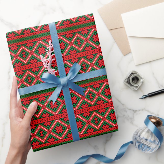 Papier Cadeau Motif De Knit De Noël Vert Et Rouge (Cadeaux)