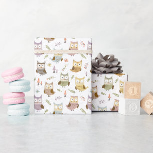 Papier Cadeau Motif de la Chouette des bois, Enfants blancs