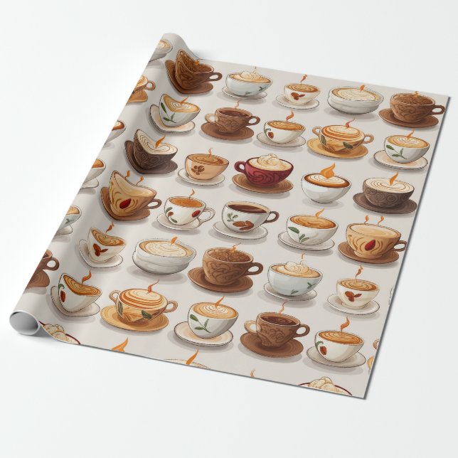 Papier Cadeau Motif de la Coupe du café (Déroulé)