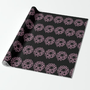 Papier Cadeau Motif de la couronne de Noël noir et rose
