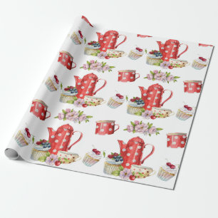 Papier Cadeau Motif de la fête du thé sucré aquarelle