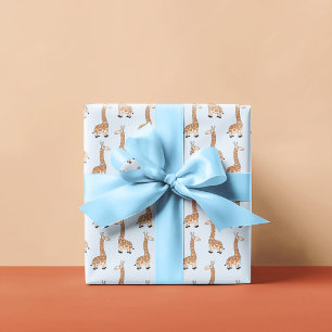Papier Cadeau Motif de la Giraffe pour enfants   Bleu clair