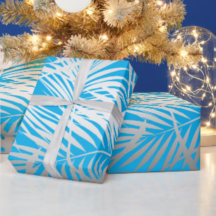 Papier Cadeau Motif de la jungle des feuilles tropicales argent