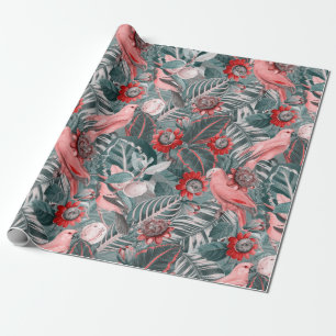 Papier Cadeau Motif de la jungle des perroquets tropicaux Sepia