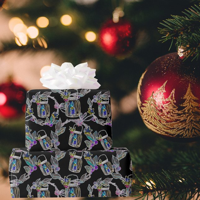 Papier Cadeau Motif de la lanterne de Noël de Black Light (Créateur téléchargé)