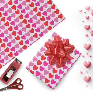 Papier Cadeau Motif de la Saint-Valentin Cœurs Fuchsia Rose Roug