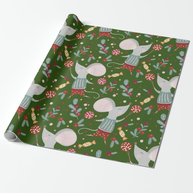 Papier Cadeau Motif de la souris de Noël (Déroulé)