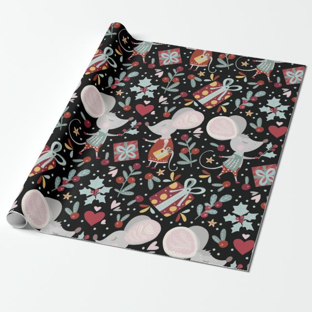 Papier Cadeau Motif de la souris de Noël (Déroulé)