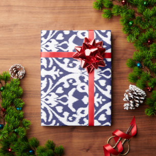 Papier Cadeau Motif de la tribu des ikat bleu et blanc cool