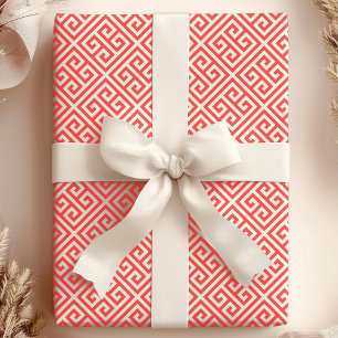 Papier Cadeau Motif de labyrinthe à clé grecque rouge et blanc