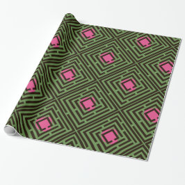 Papier Cadeau Motif de labyrinthe de noir de tache rose sur la
