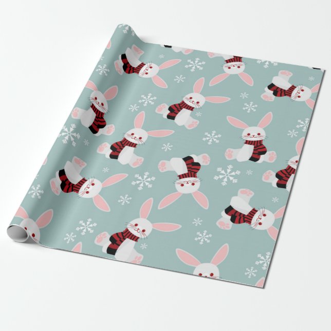 Papier Cadeau Motif de lapin d'hiver (Déroulé)