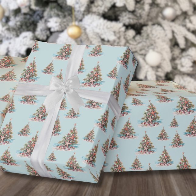 Papier Cadeau Motif de l'arbre de Noël de la coque de plage (Beach Shell Christmas Tree Pattern Wrapping Paper)