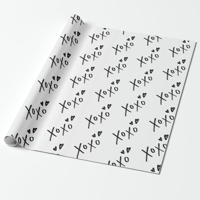 Papier Cadeau motif de lettres "XOXO" tiré à la main (Déroulé)