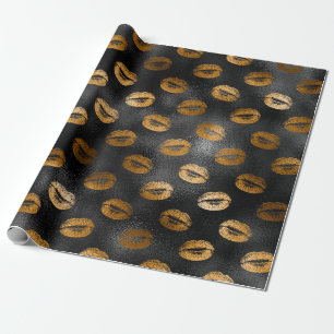 Papier Cadeau Motif de lèvres Glam Noir et Or