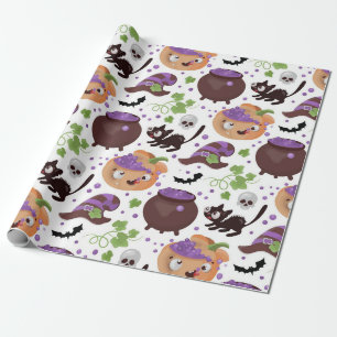 Papier Cadeau Motif de l'Halloween brumé par de jolies sorcièr
