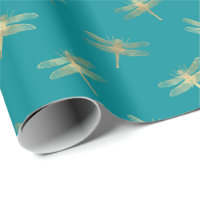 Motif de libellules d'or Turquoise moderne